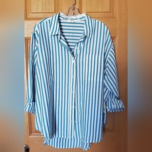 A.N.A. Women's Striped Cotton Shirt Button Down Oversized XL Layering NWT